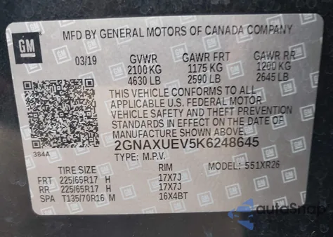 2019 Chevrolet Equinox Lt from USA, damaged, VIN 2GNAXUEV5K6248645